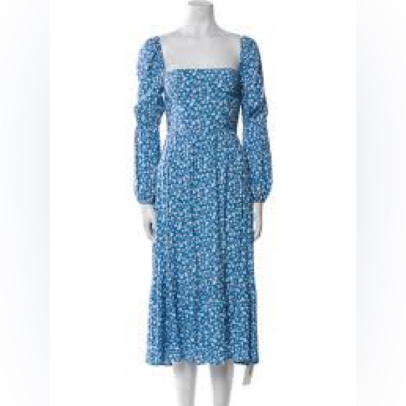 Reformation Blue Floral Puff-Sleeve Square-Neck Maxi Dress - Picture 3 of 7